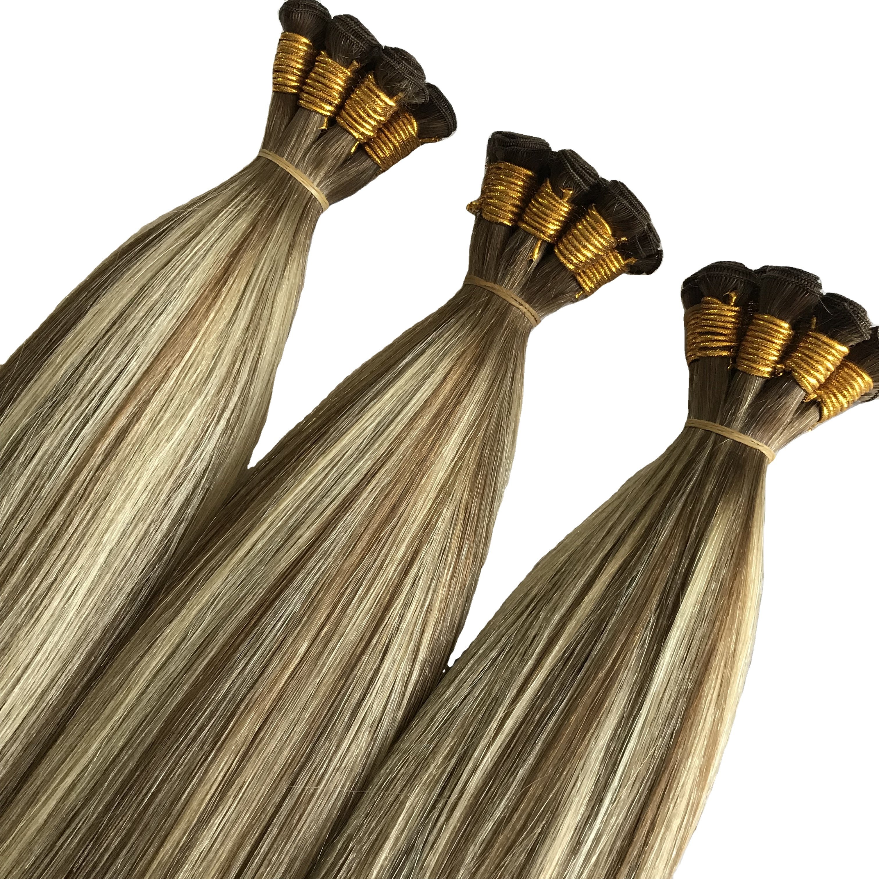 New Trend Popular Design Full Cuticle Aligned Hair Blonde Color Genius Weft Hand Tied Weft Extension