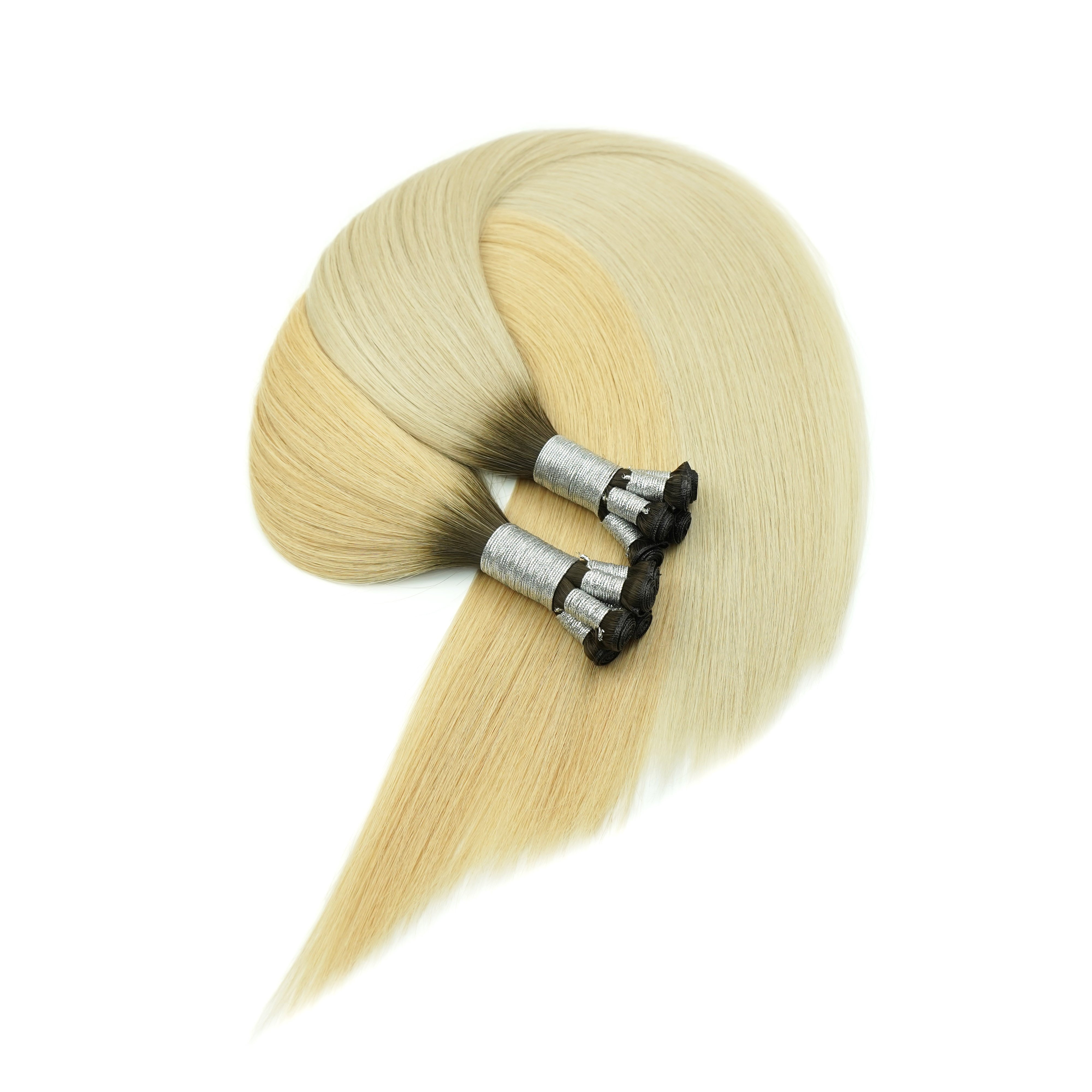 New Trend Popular Design Full Cuticle Aligned Hair Blonde Color Genius Weft Hand Tied Weft Extension