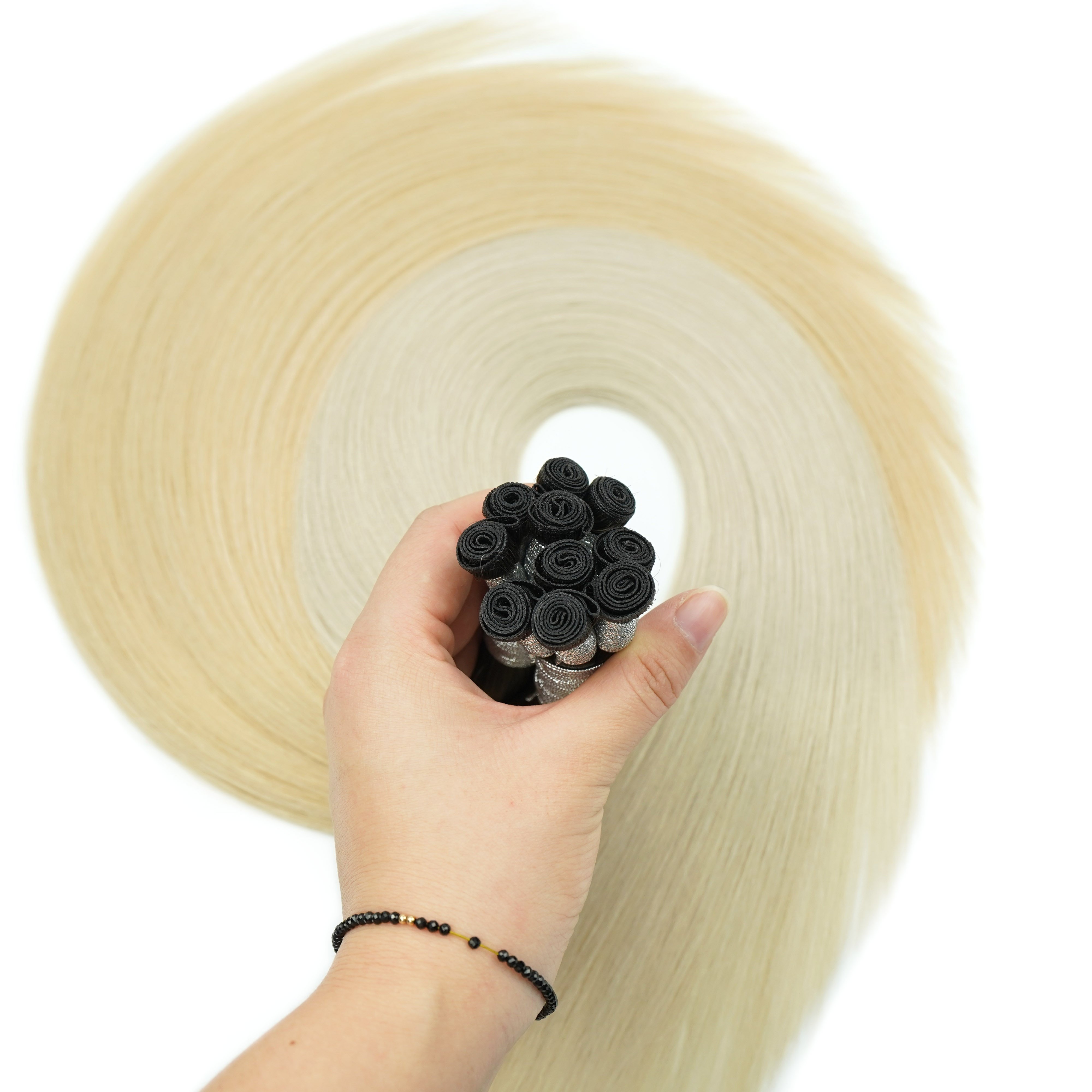 New Trend Popular Design Full Cuticle Aligned Hair Blonde Color Genius Weft Hand Tied Weft Extension