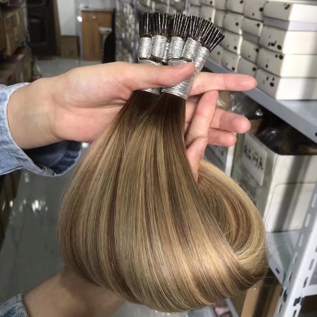 Wholesale Italian Keratin Pre-bonded Micro Links Bead Hair Extensions Kinky Straight I Tip Human Hair Extensions