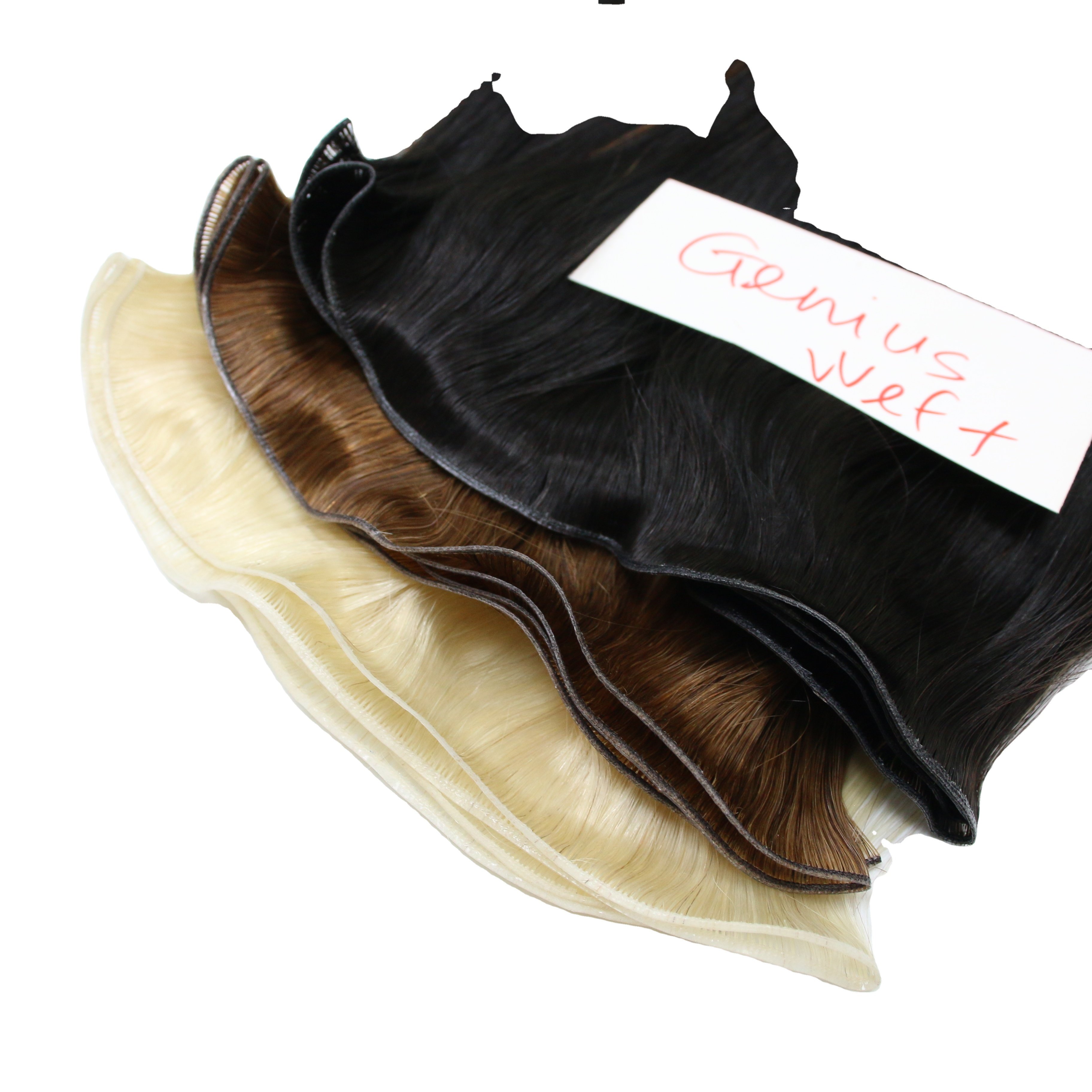 Cuticle Aligned Genius weft 20" HUMAN HAIR EXTENSION High Quality Wholesale Prices to make HUMAN HAIR WIGS