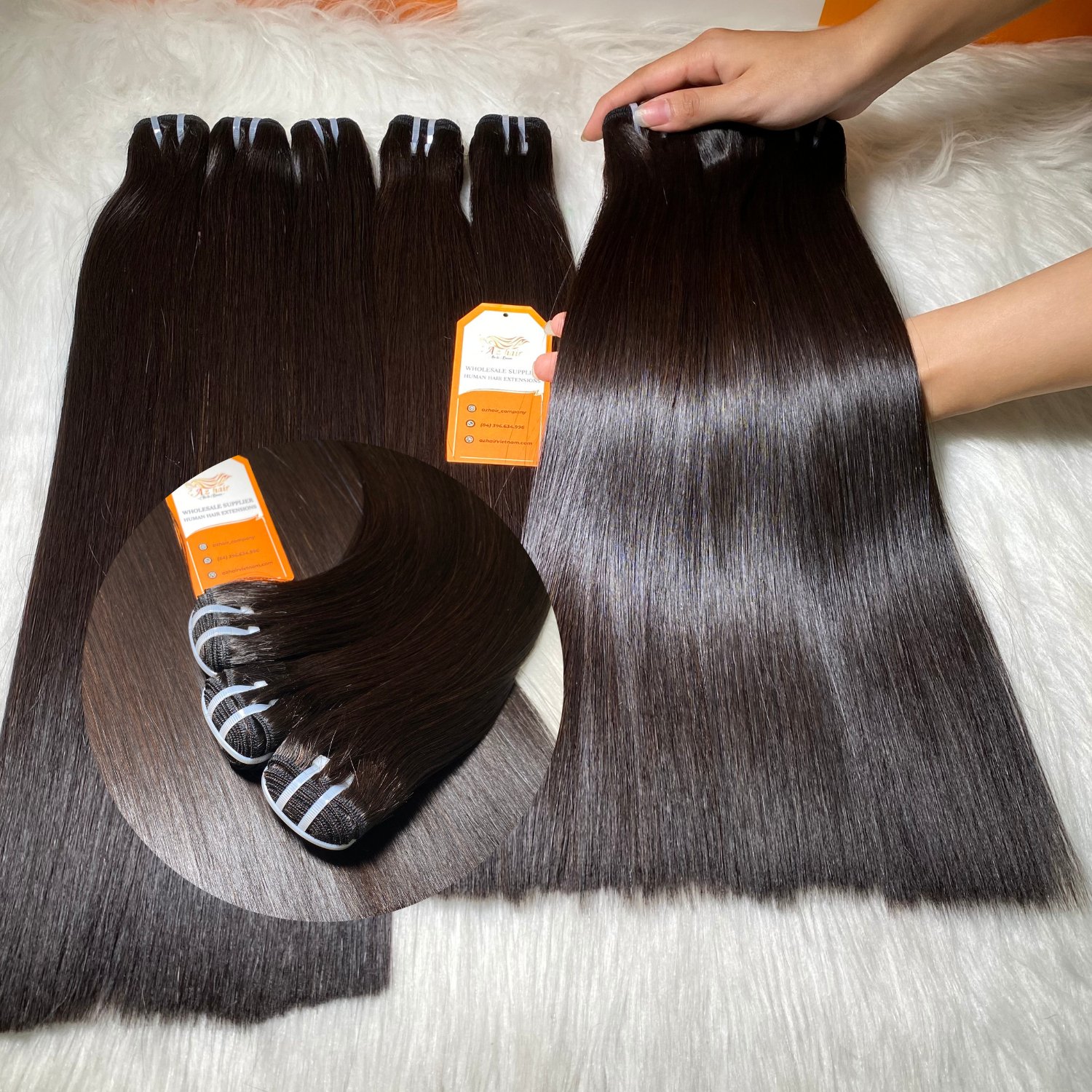 Natural Black Color Super Double Drawn Straight Bundles Weft 100% Vietnamese Human Hair Extensions Ready To Ship Worldwide