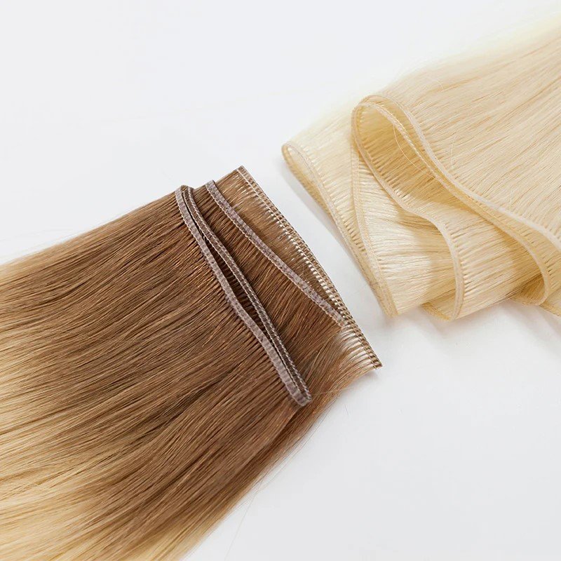 New Weft Human Hair Extensions Thin Soft Light Can Be Cut No Return Hair Comfortable Cuticle HandTied Hair Genius Weft