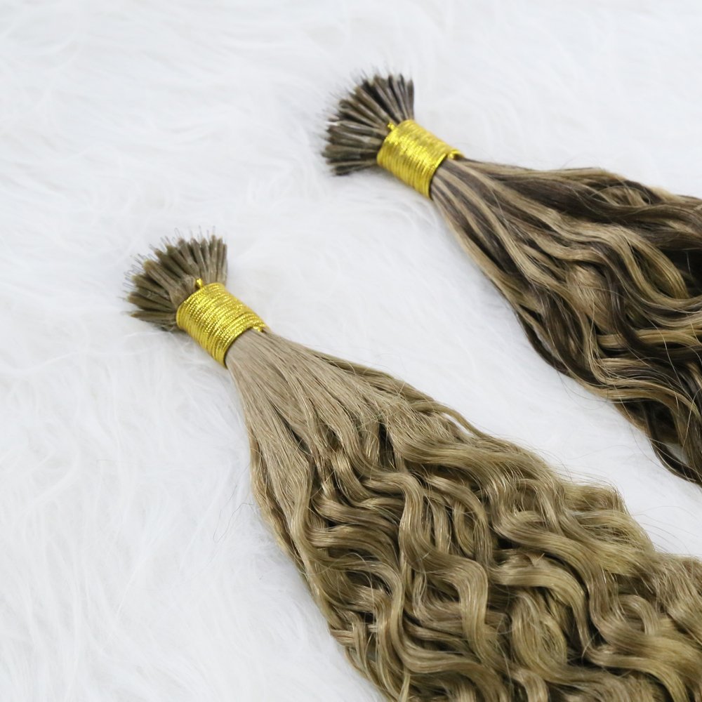 Wholesale Natural Curly Wavy Highlight Piano Color Micro Nano Ring European Russian Remy Human Hair Extensions Double Drawn