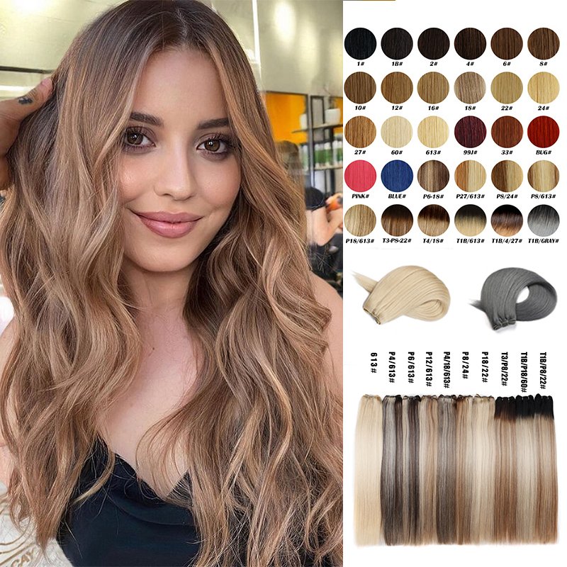 100% Russian Human Hair Weft Double Drawn Weft Hair Extensions