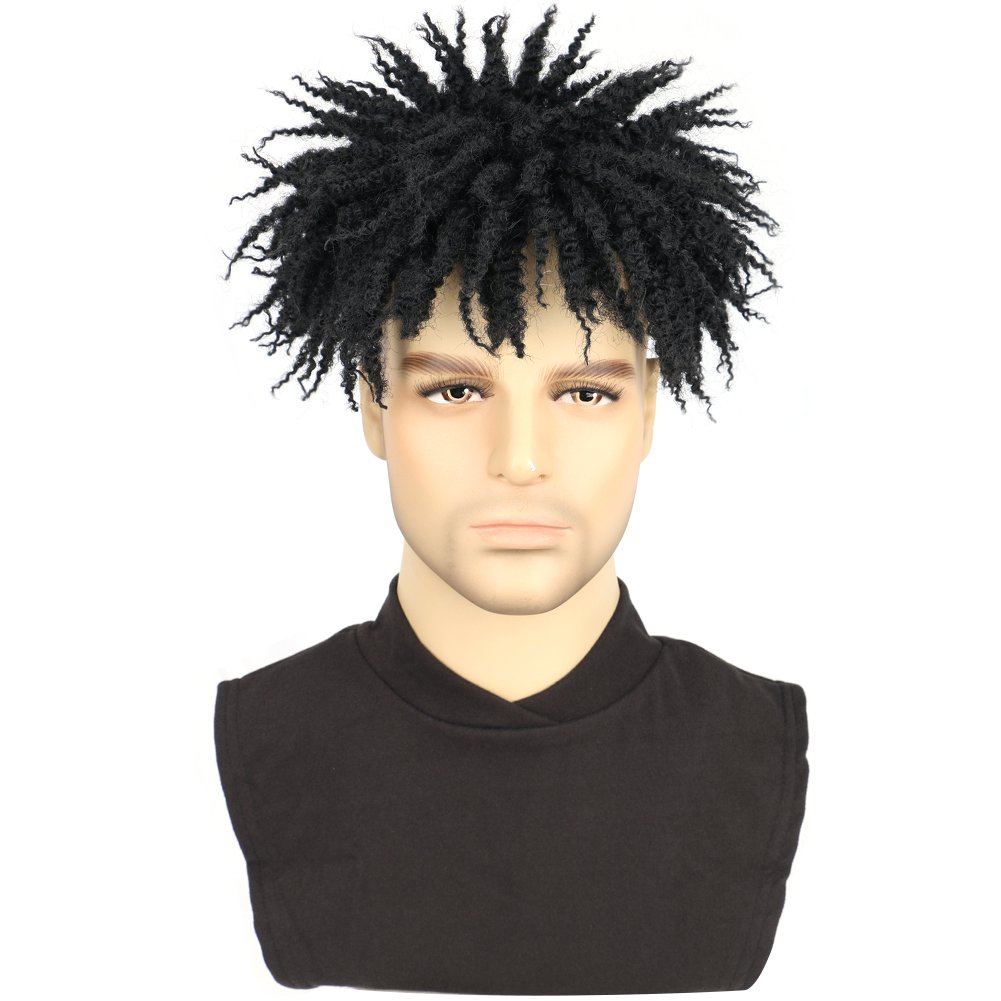 Synthetic Wig with Fluffy Natural Black Hair Thread Men's Hedgehog Hair Block African Style Curly Clip Style Hair Extension