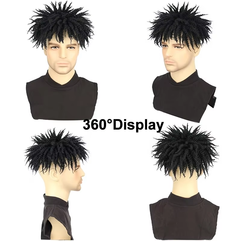 Synthetic Wig with Fluffy Natural Black Hair Thread Men's Hedgehog Hair Block African Style Curly Clip Style Hair Extension