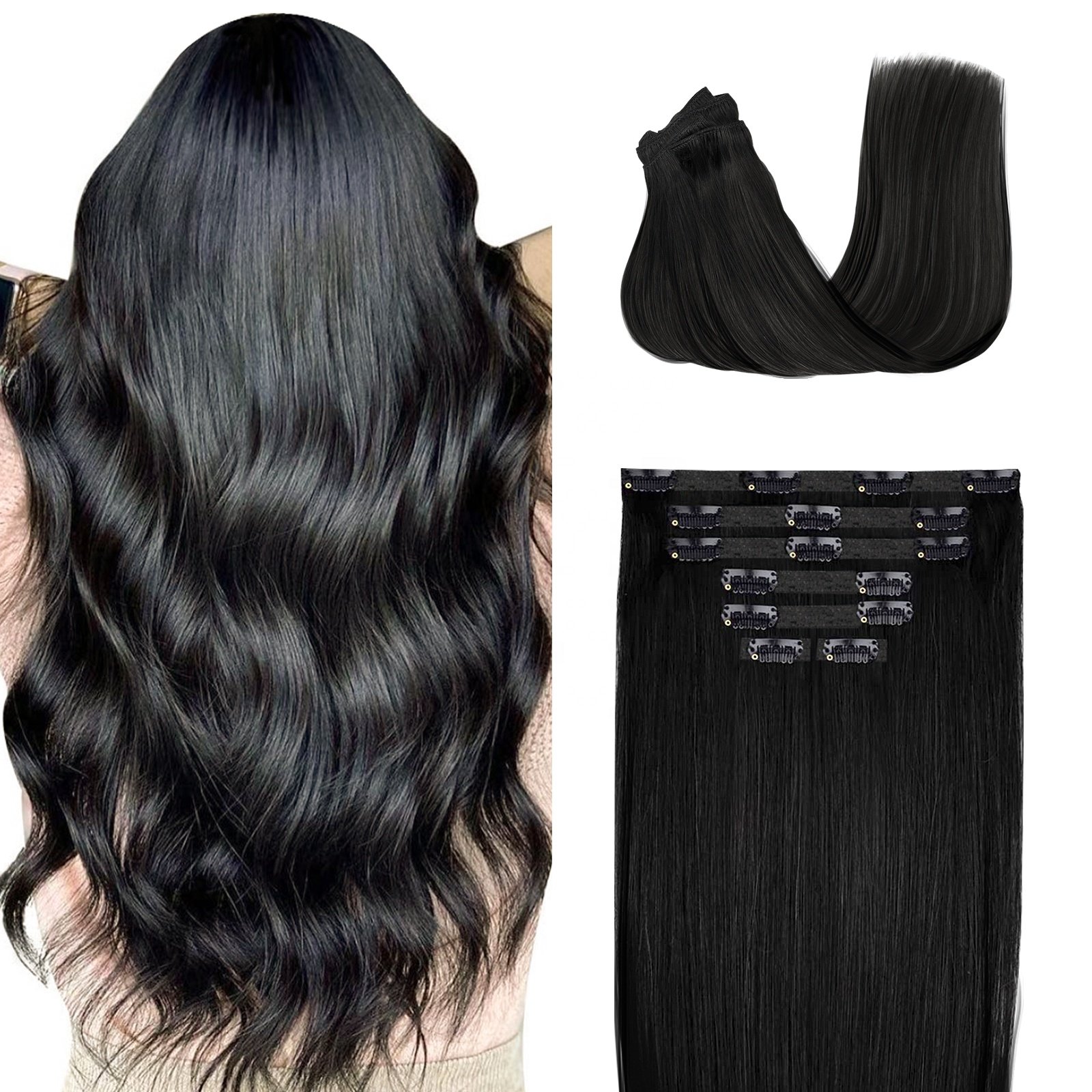 Full Head Real Human Hair Extension Clip in set 100% Remy Hair Wholesale Cheap Natural Raw Virgin Hair Clip ins Extensions