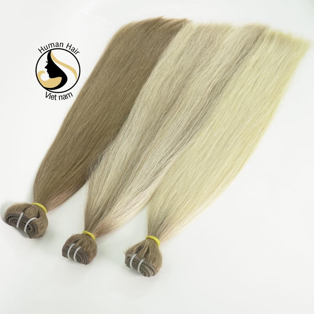 High Quality Natural straight double drawn blonde hair bundle hair weft human hair extensions