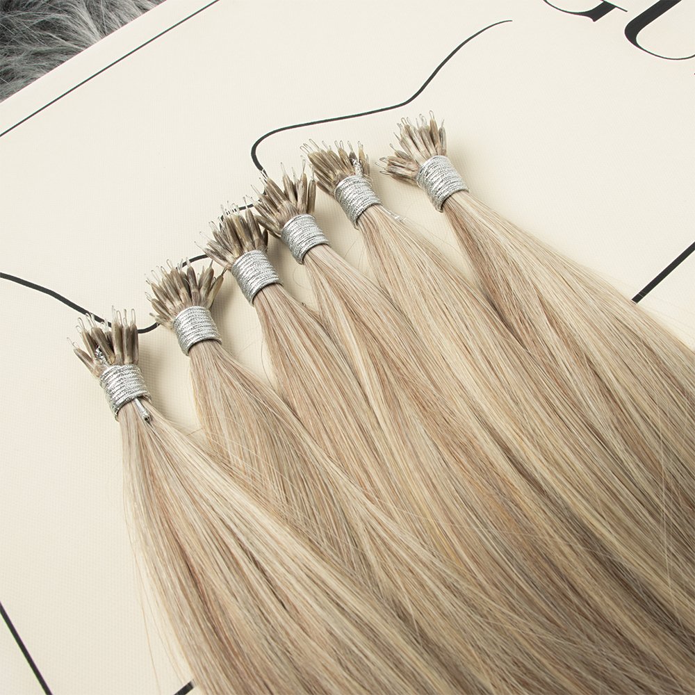 Russian Cuticle Keratin Pre Bonded Nano Tips Human Hair Extension Nano Ring Extensions