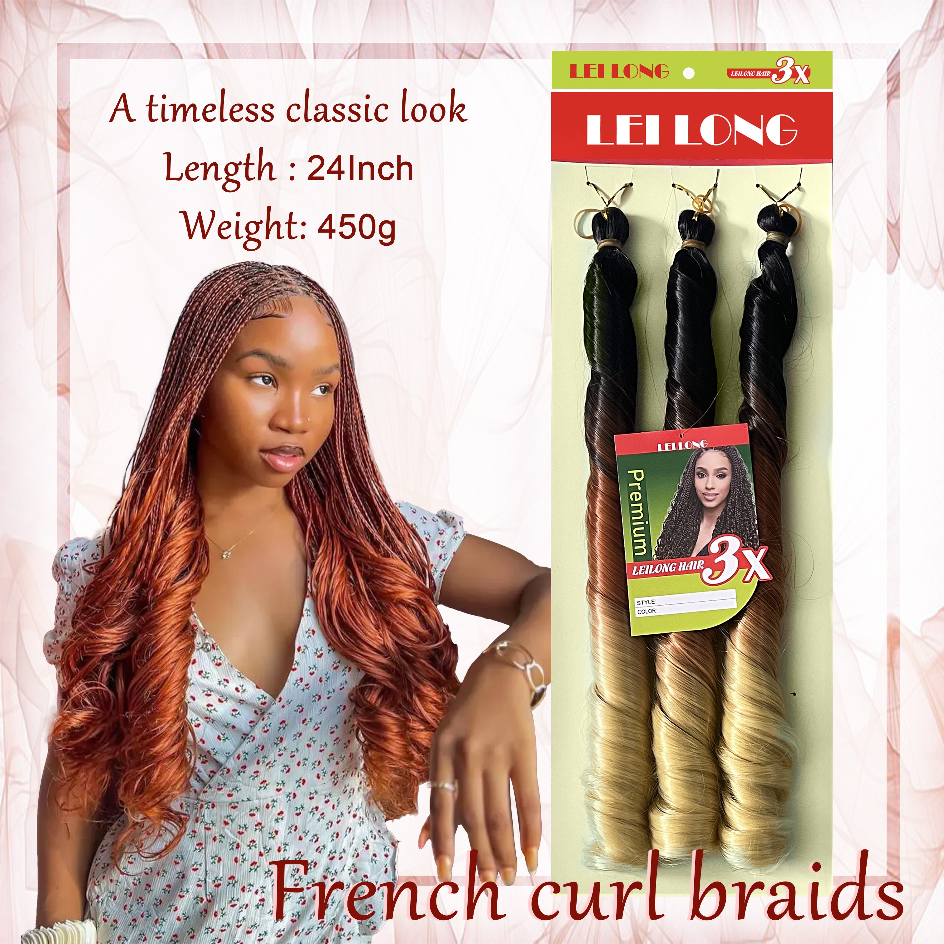 3X 1PACK wholesale Pre Stretched Knotless French Curls Bouncy Braiding Hair 24 Inch silky Spiral Curls Braid Hair Extensions
