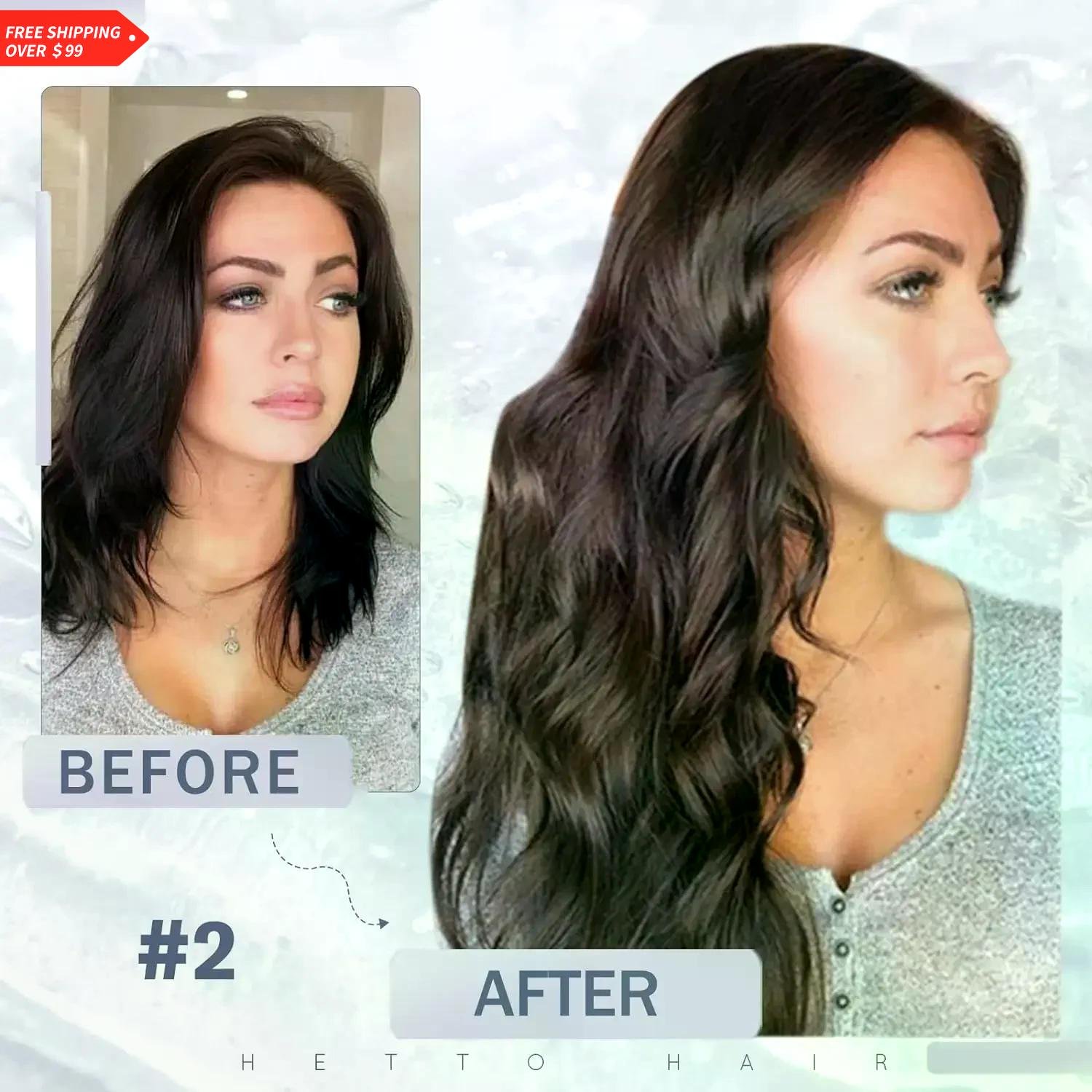 Fish Line Human Hair Extensions Darkest Brown #2 Micro Loop Natural Micro Link Extensions