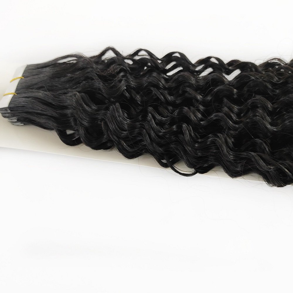 Wholesale Factory Soft Kinky Curly Tape In Human Hair Extensions Double Drawn Natural Color XBL Hair