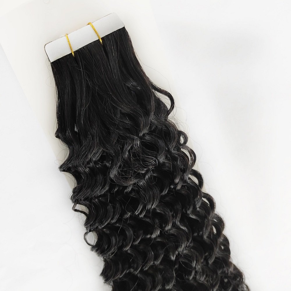 Wholesale Factory Soft Kinky Curly Tape In Human Hair Extensions Double Drawn Natural Color XBL Hair