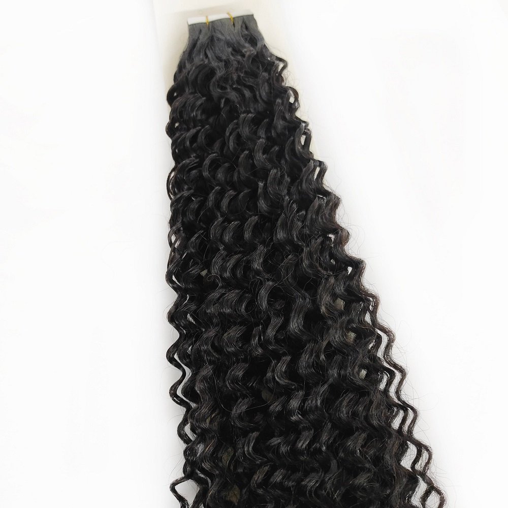 Wholesale Factory Soft Kinky Curly Tape In Human Hair Extensions Double Drawn Natural Color XBL Hair