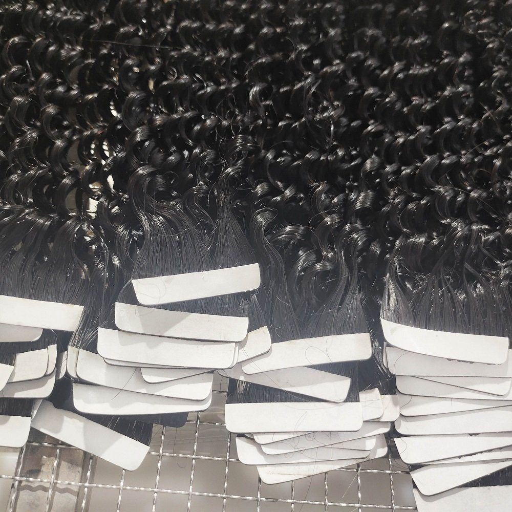Wholesale Factory Soft Kinky Curly Tape In Human Hair Extensions Double Drawn Natural Color XBL Hair