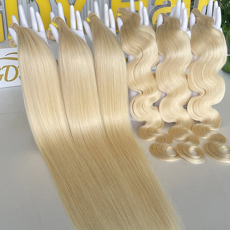 Russian Raw Wefted Human Hair Extensions 613 Blonde Bundles with Frontal Hair Weave Distributors