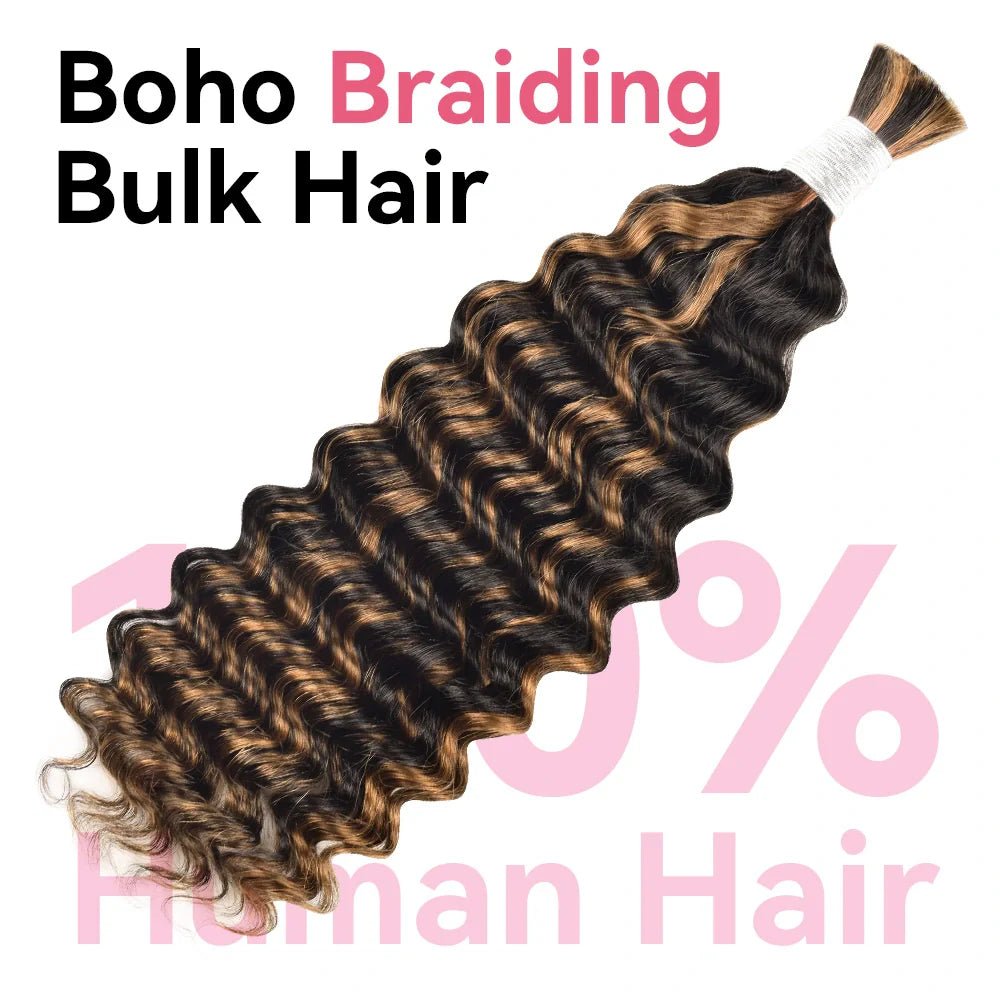 #P1B/30 black blonde color braids hair bulk Boho Brazilian deep wave curly human hair unwefted 100g