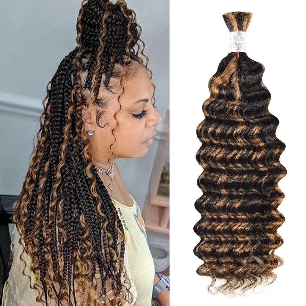 #P1B/30 black blonde color braids hair bulk Boho Brazilian deep wave curly human hair unwefted 100g