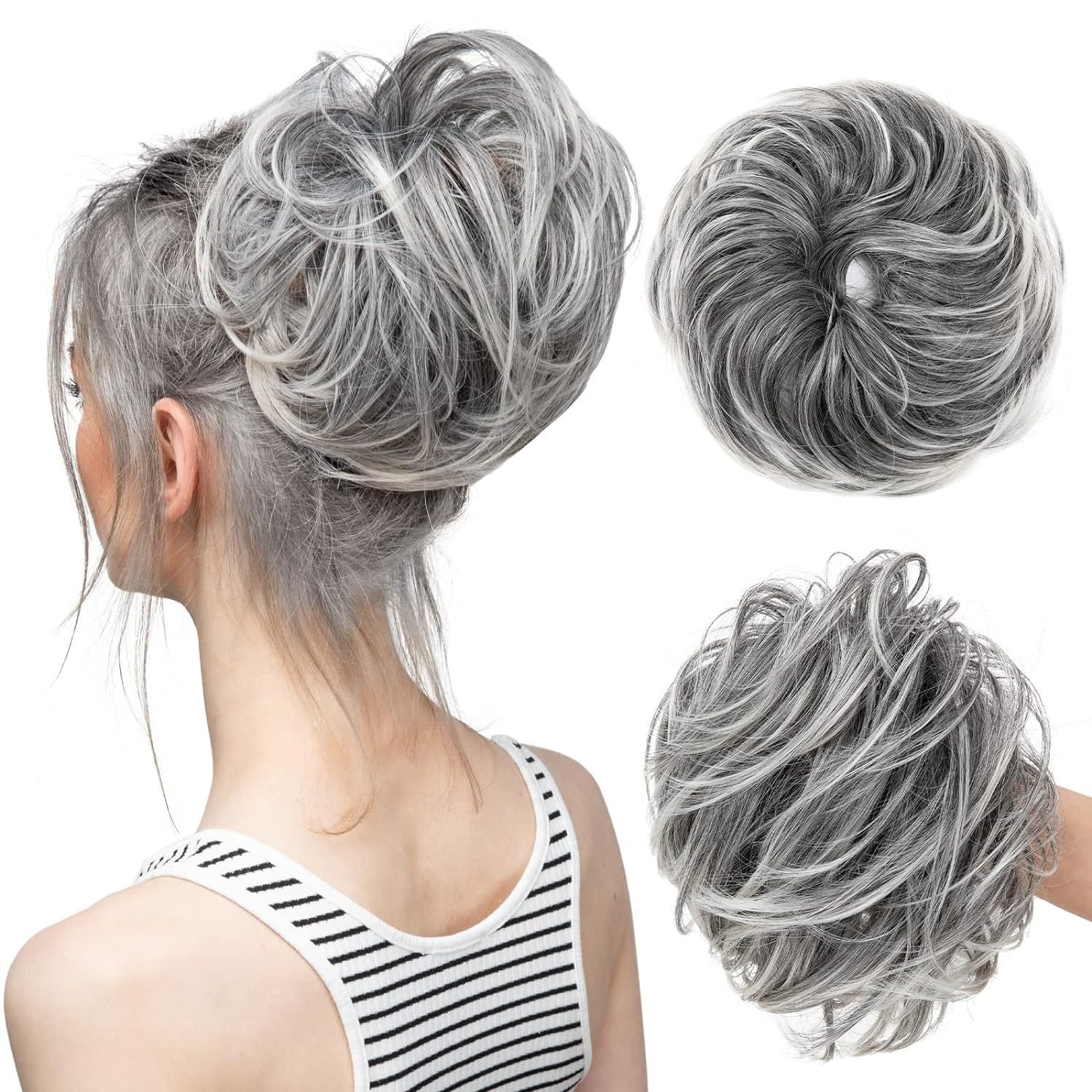 Wholesale Women's Synthetic Hair Instant Updo Hair Piece Curly Wavy Elastic Band Messy Buns Straight Style Rubber Band