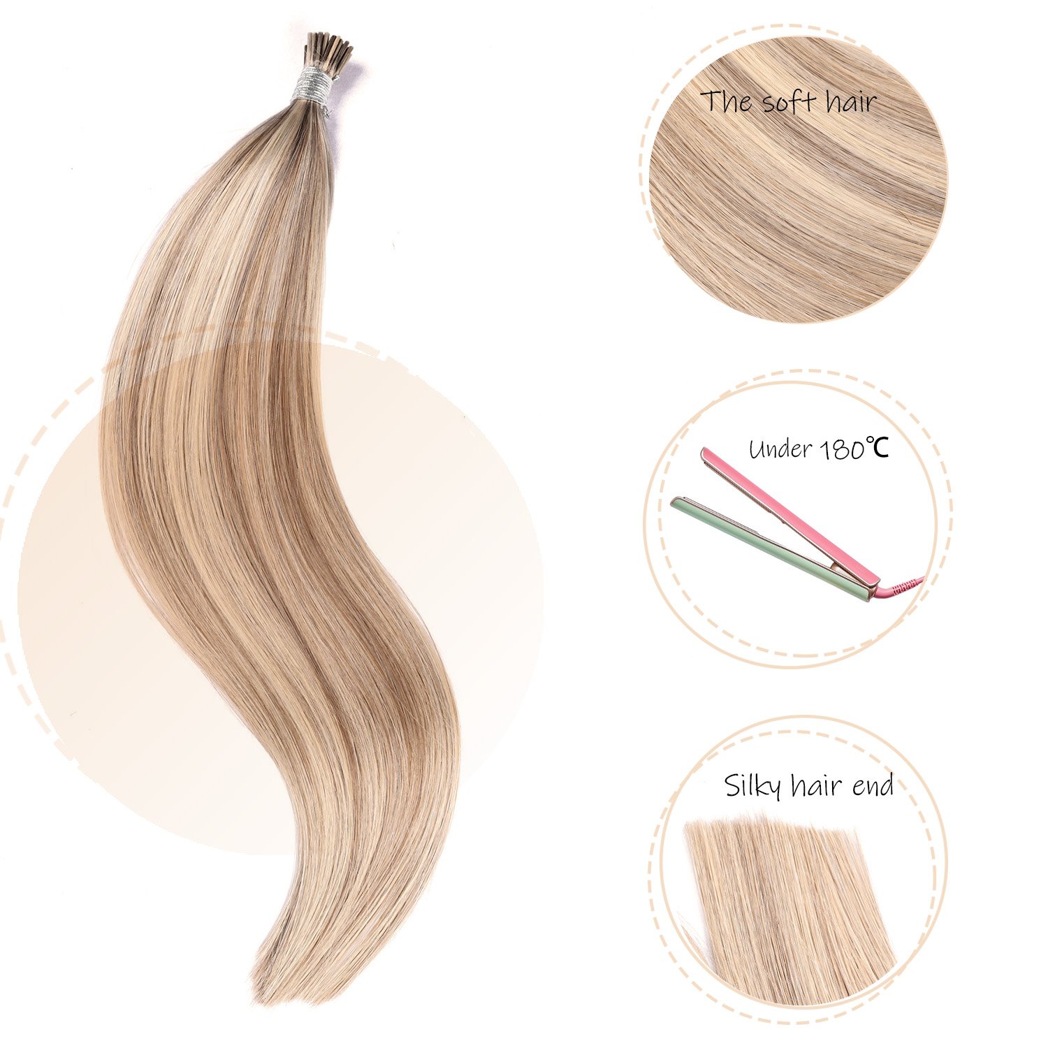 Italian Keratin Human Virgin Hair i Tips Hair Extension, Wholesale Ombre 100 Keratin Tip Human Hair Extension