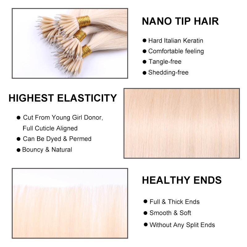 New Arrival Thick End nano tip hair extensions(light color) 1g strand nano ring tip micro bead remy Russian human hair extension