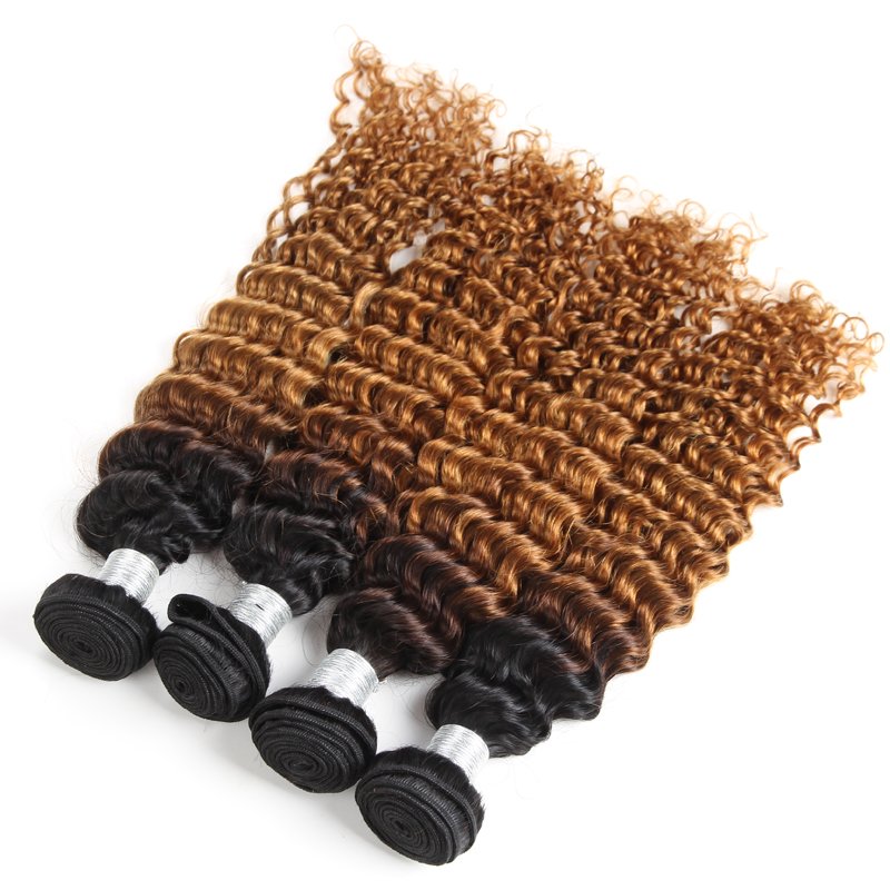 10A 12A Ombre Color Human Hair Extension Bundles, Brazilian Human Hair Bundles, Wholesale Deep Wave Virgin Hair Bundles