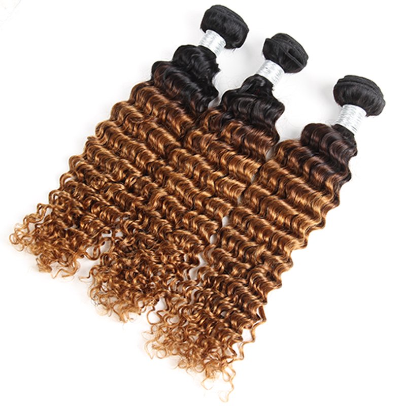 10A 12A Ombre Color Human Hair Extension Bundles, Brazilian Human Hair Bundles, Wholesale Deep Wave Virgin Hair Bundles