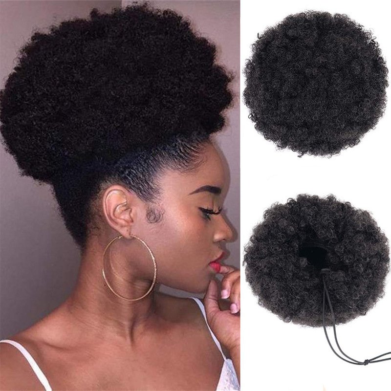 8-Inch Afro Puff Bun Curly Chignon Hairpiece Kinky Curly Ponytail Synthetic Hair Extensions Braiding Hair Clip
