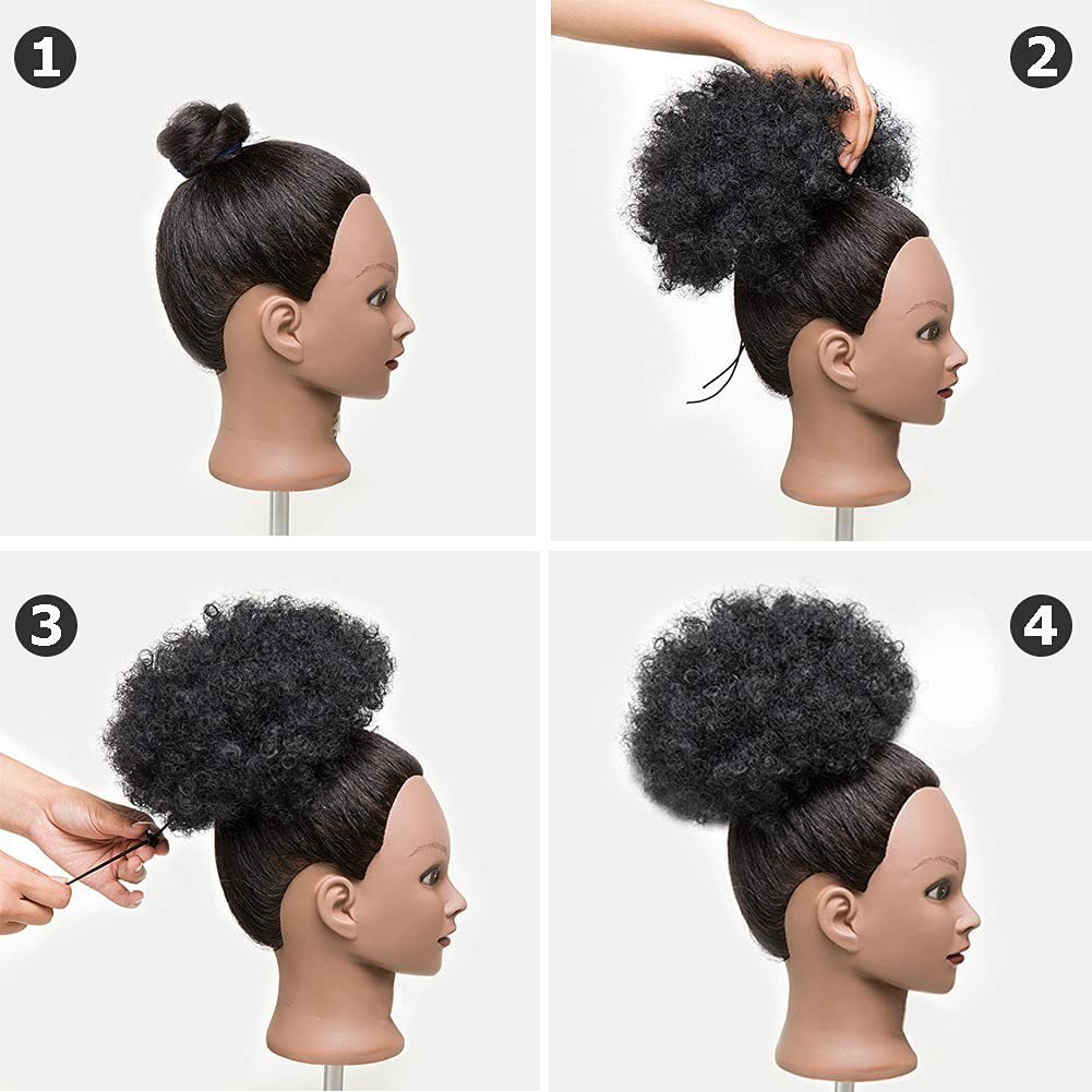 8-Inch Afro Puff Bun Curly Chignon Hairpiece Kinky Curly Ponytail Synthetic Hair Extensions Braiding Hair Clip