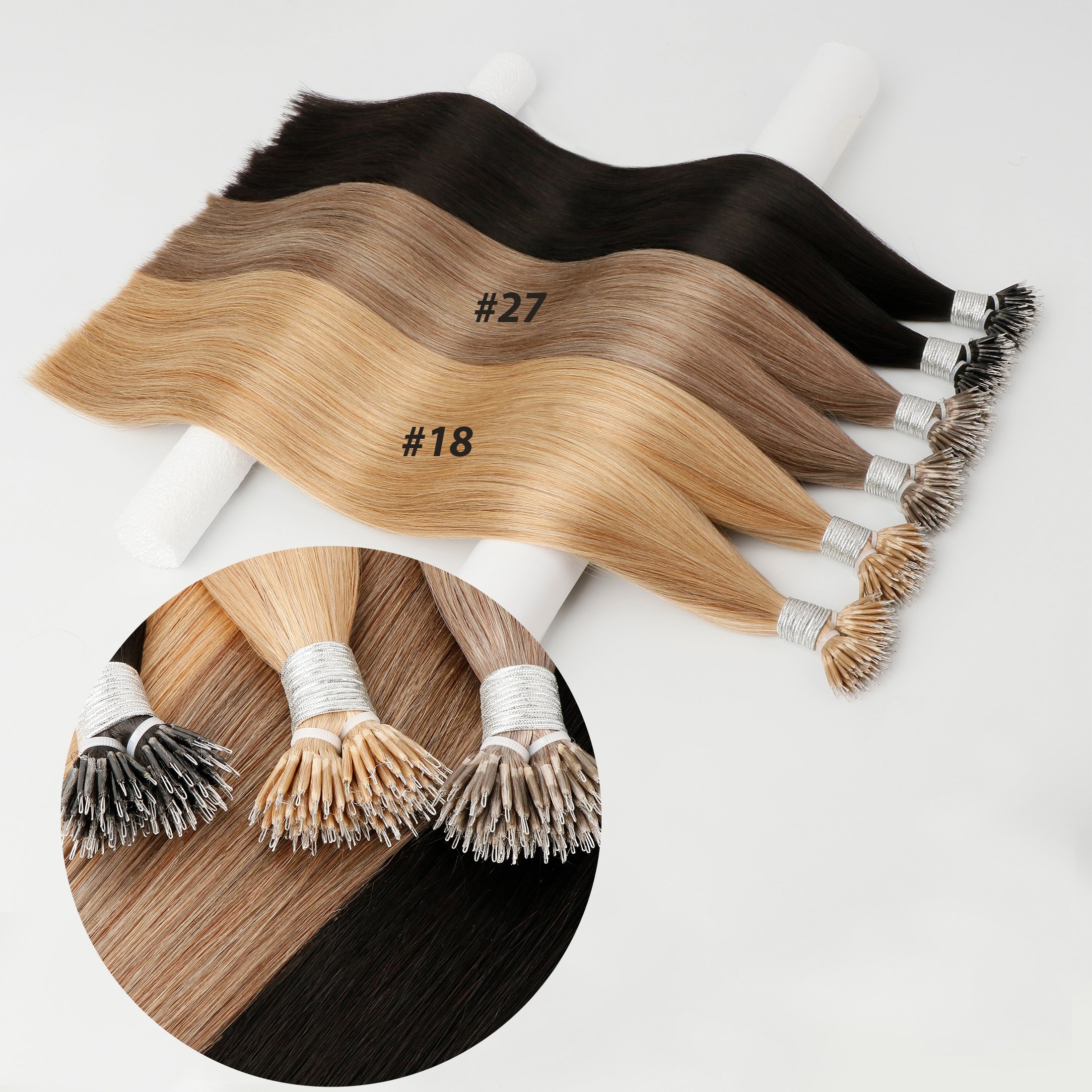 Wholesale Double Drawn Nano Ring Hair Cuticle Remy Pre Bonded Nano Tip Human Hair Extensions