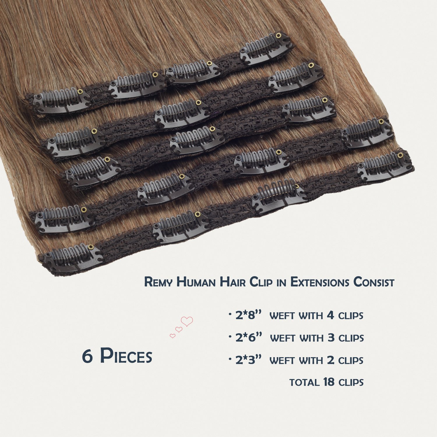 high quality double drawn remy clip in 100% human hair extensions