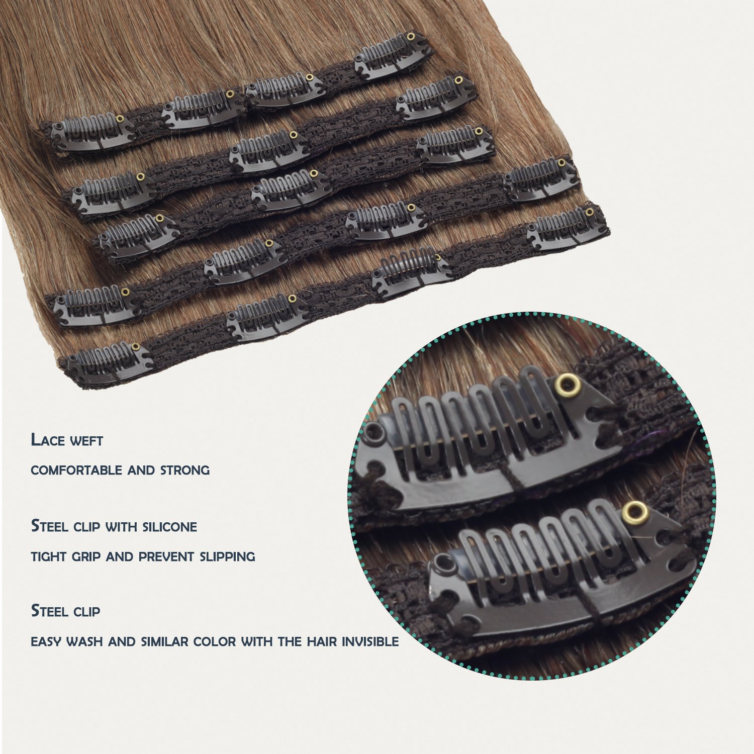 high quality double drawn remy clip in 100% human hair extensions