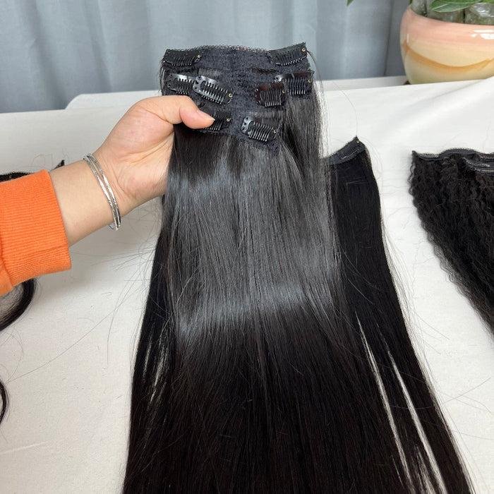 Top Quality Wholesale Price Double Drawn Raw Virgin Natural Remy Clip in 100% Human Hair Extensions with Cuticle