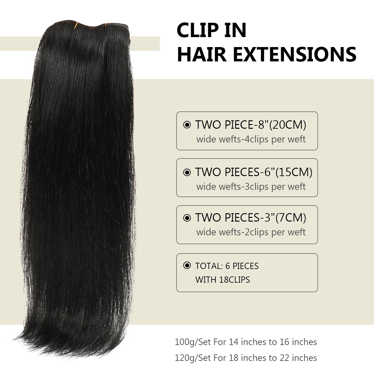 High Quality most black Double Drawn Remy Human Hair extensions Natural Color Clip In Hair Extensions
