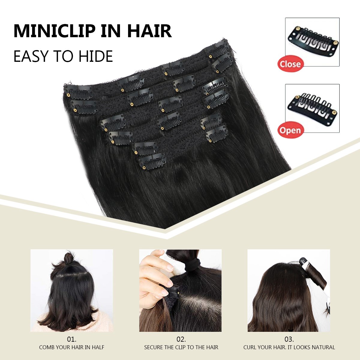 High Quality most black Double Drawn Remy Human Hair extensions Natural Color Clip In Hair Extensions