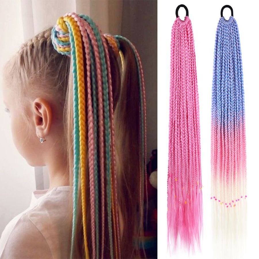 24inch 100g colorful rainbow ombre box braid twisted braid elastic hair band ponytail holder twist ponytail twist for kids