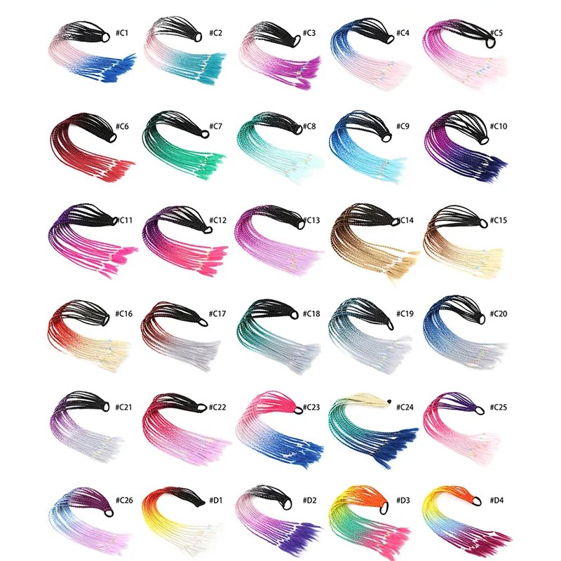 24inch 100g colorful rainbow ombre box braid twisted braid elastic hair band ponytail holder twist ponytail twist for kids