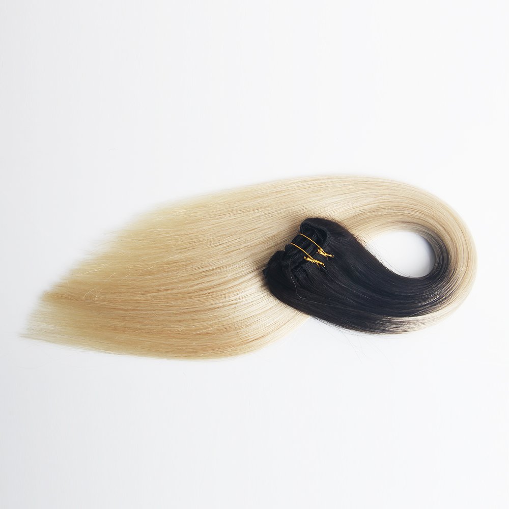 Ombre Customized Double Drawn 160g Blonde Virgin remy Seamless Clip in hair extension 100 real Brazilian human hair Extensions