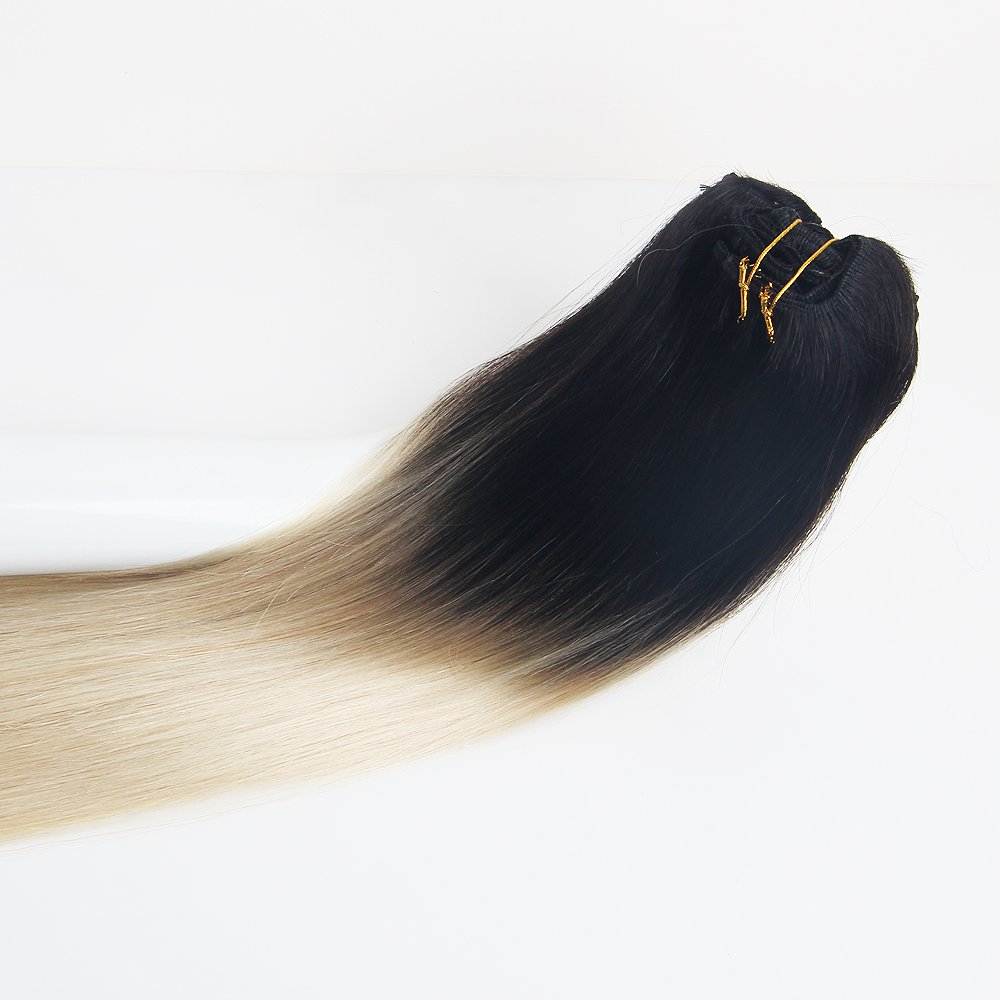 Ombre Customized Double Drawn 160g Blonde Virgin remy Seamless Clip in hair extension 100 real Brazilian human hair Extensions