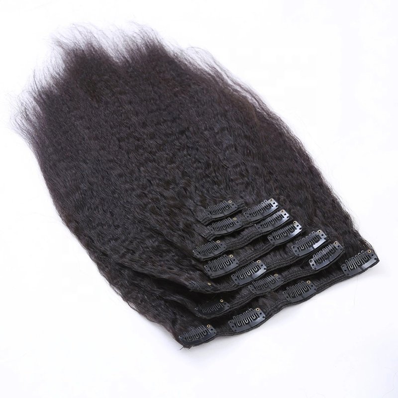 Wholesale Kinky Straight Clip ins Human Hair Extensions Coarse Yaki Clip in Brazilian Virgin Hair For Black Women