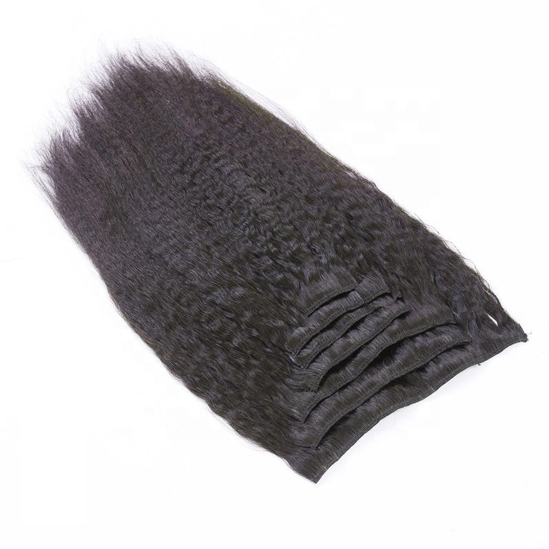 Wholesale Kinky Straight Clip ins Human Hair Extensions Coarse Yaki Clip in Brazilian Virgin Hair For Black Women