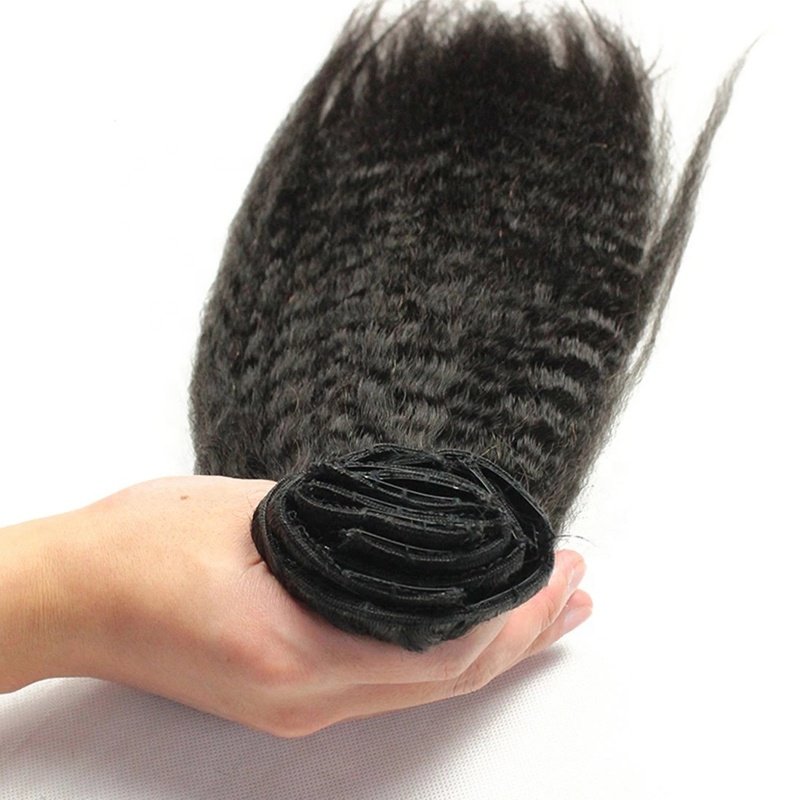 Wholesale Kinky Straight Clip ins Human Hair Extensions Coarse Yaki Clip in Brazilian Virgin Hair For Black Women