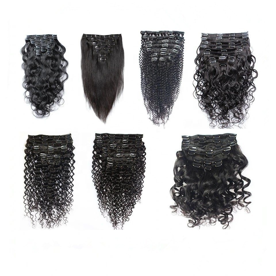 Wholesale Kinky Straight Clip ins Human Hair Extensions Coarse Yaki Clip in Brazilian Virgin Hair For Black Women