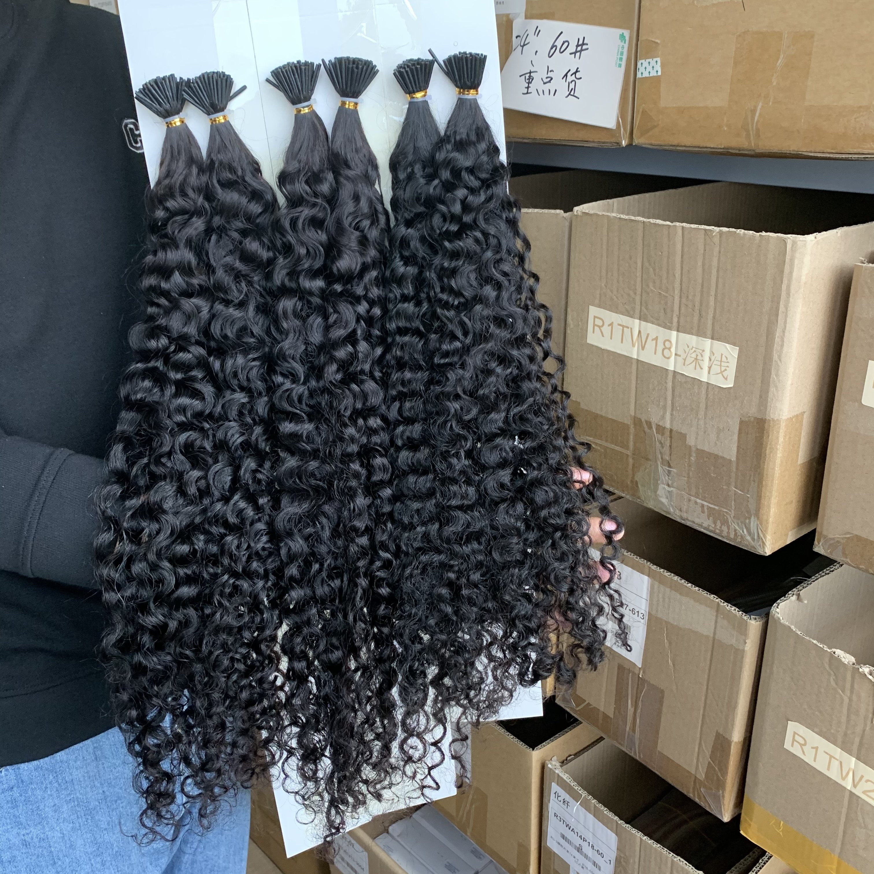 Wholesale 4A 4B 4C Kinky curly itip human Hair Extension Micro link I Tip curly Hair Extensions For Black Women