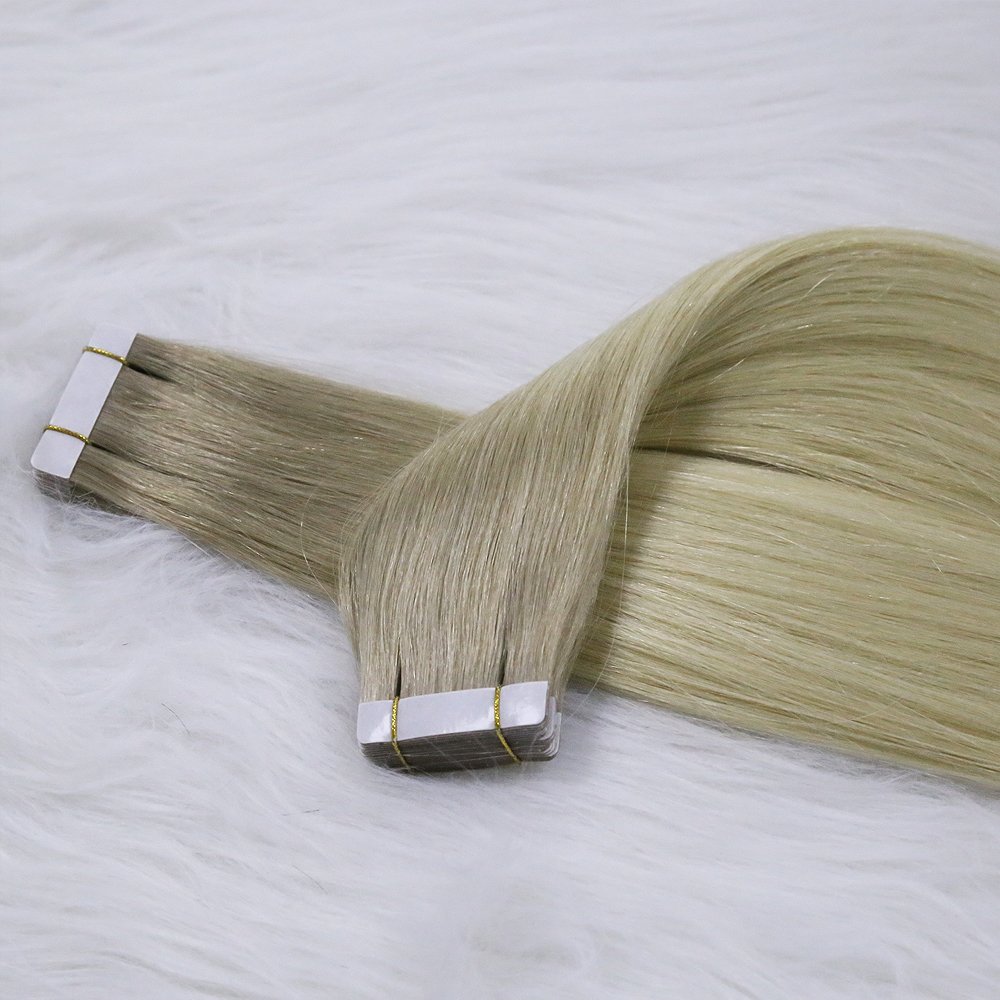 Strong Adhesive Tape Double Drawn Invisible Skin Weft 100 Remy Russian Silver Mini Tape ins PU Skin Weft Human Hair Extensions