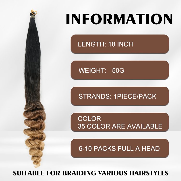 Julianna 18 Inch 50g Synthetic Pre Stretched Spiral Curly Silky Braiding Hair Bouncy Loose Wavy Braiding Hair Extensions