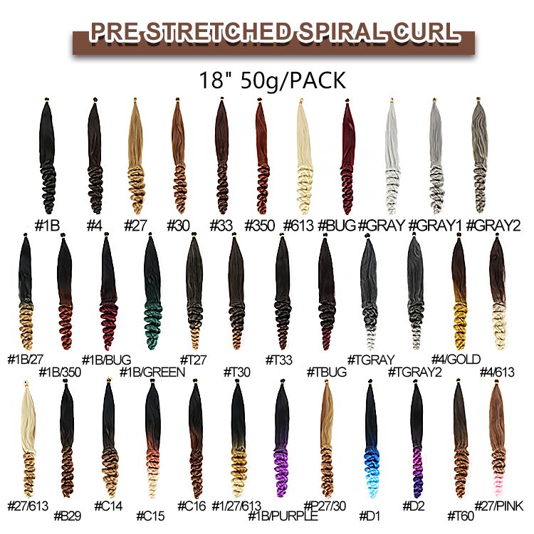 Julianna 18 Inch 50g Synthetic Pre Stretched Spiral Curly Silky Braiding Hair Bouncy Loose Wavy Braiding Hair Extensions