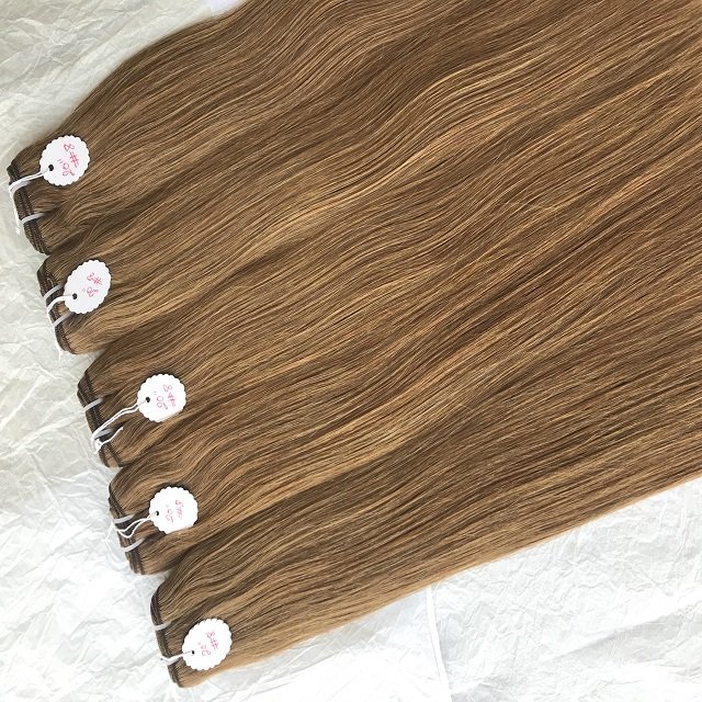Export Remy Virgin European Cuticle Aligned 20 Inch #8 Coloured Straight Hair Bundle Extension Single Donor Double Machine Weft