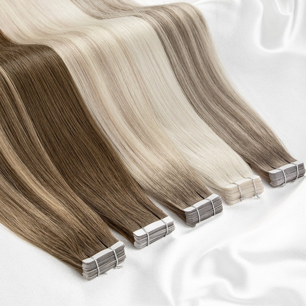 Wholesale 100% Cuticle Aligned Virgin Human Remy Hair Russian Tape in Hair Extension 100% Human Hair Double Weft Tape Extensions